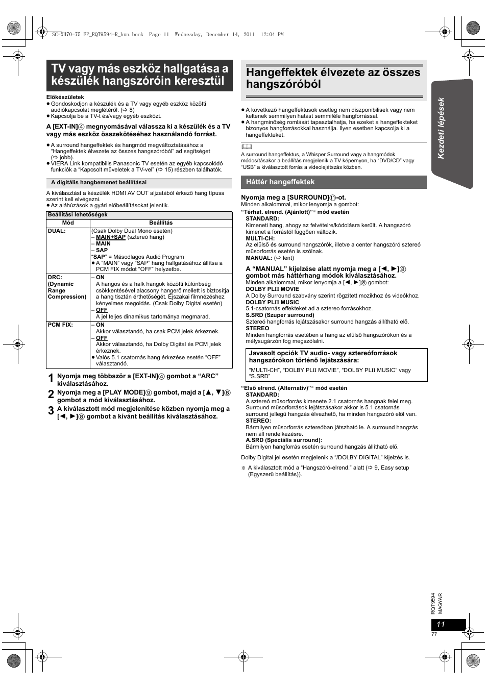 Hangeffektek élvezete az összes hangszóróból | Panasonic SCXH75EP User Manual | Page 77 / 94
