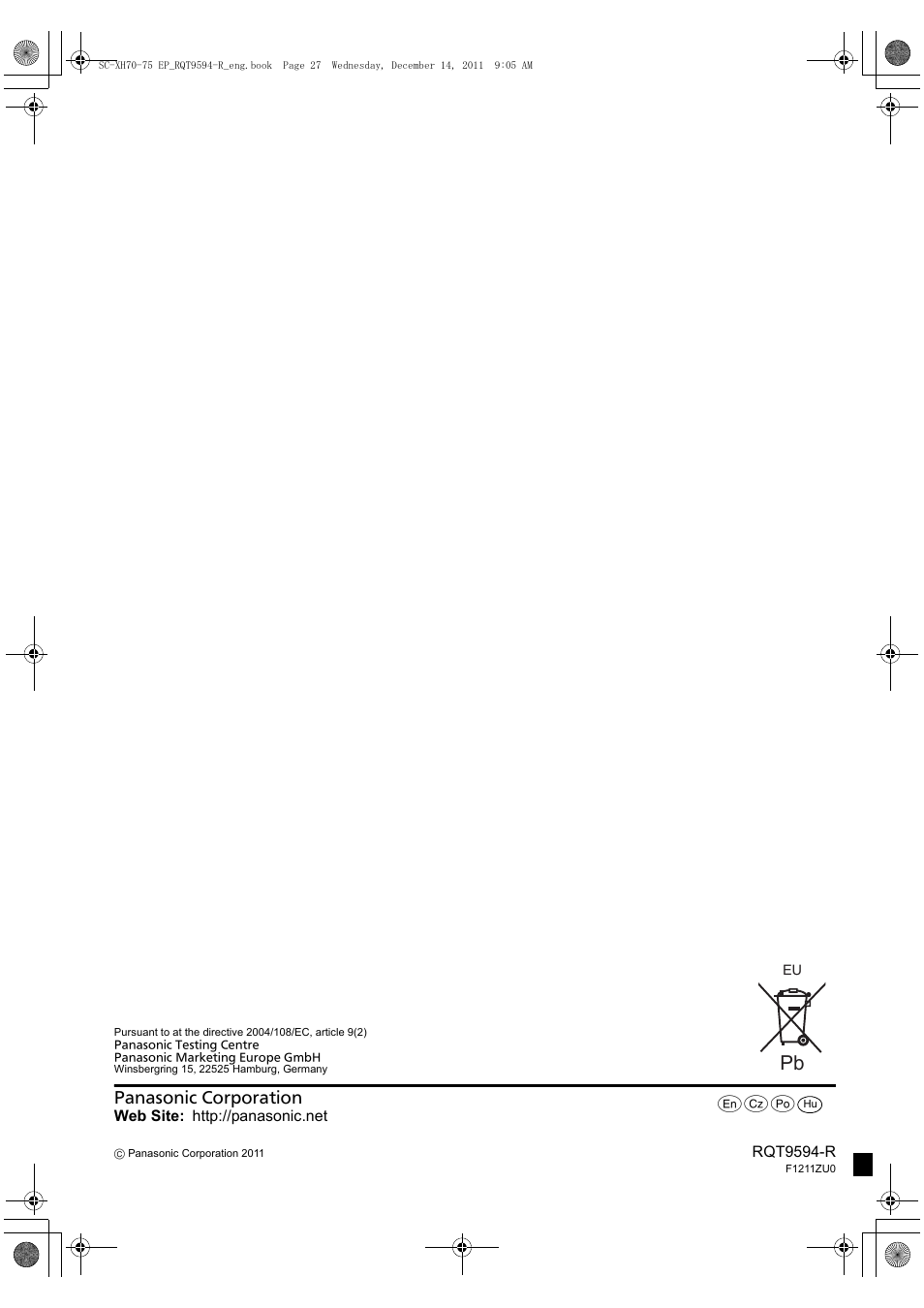 Panasonic SCXH75EP User Manual | Page 94 / 94