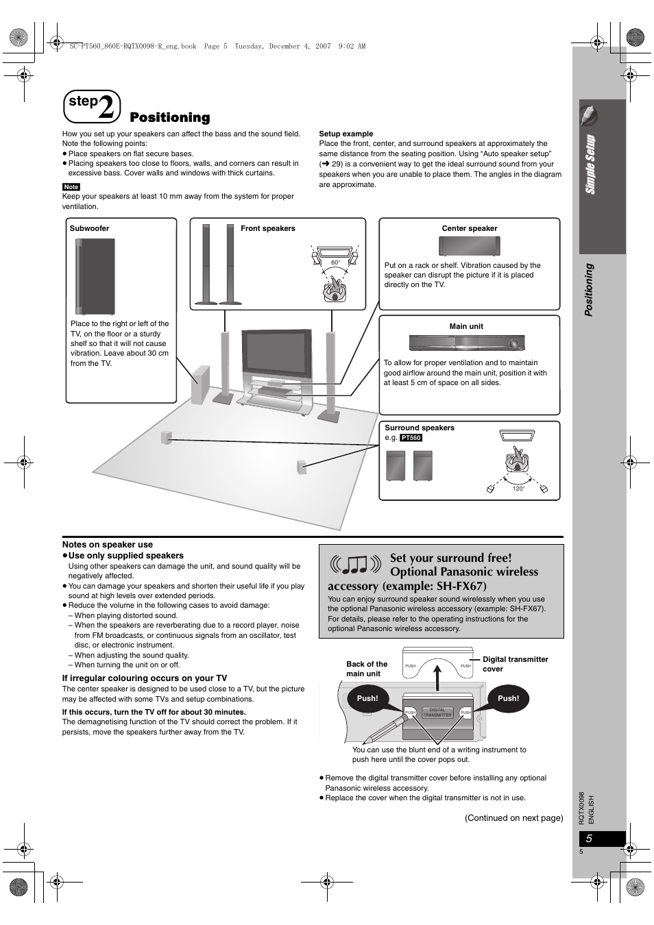 Step, Positioning, Sim ple s etu p | Panasonic SCPT860 User Manual | Page 5 / 116