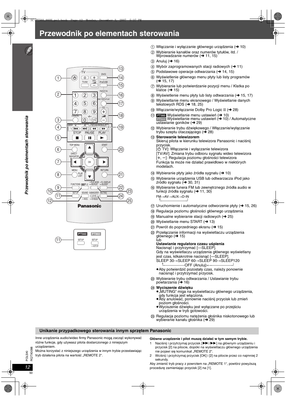 Przewodnik po elementach sterowania | Panasonic SCPT860 User Manual | Page 50 / 116