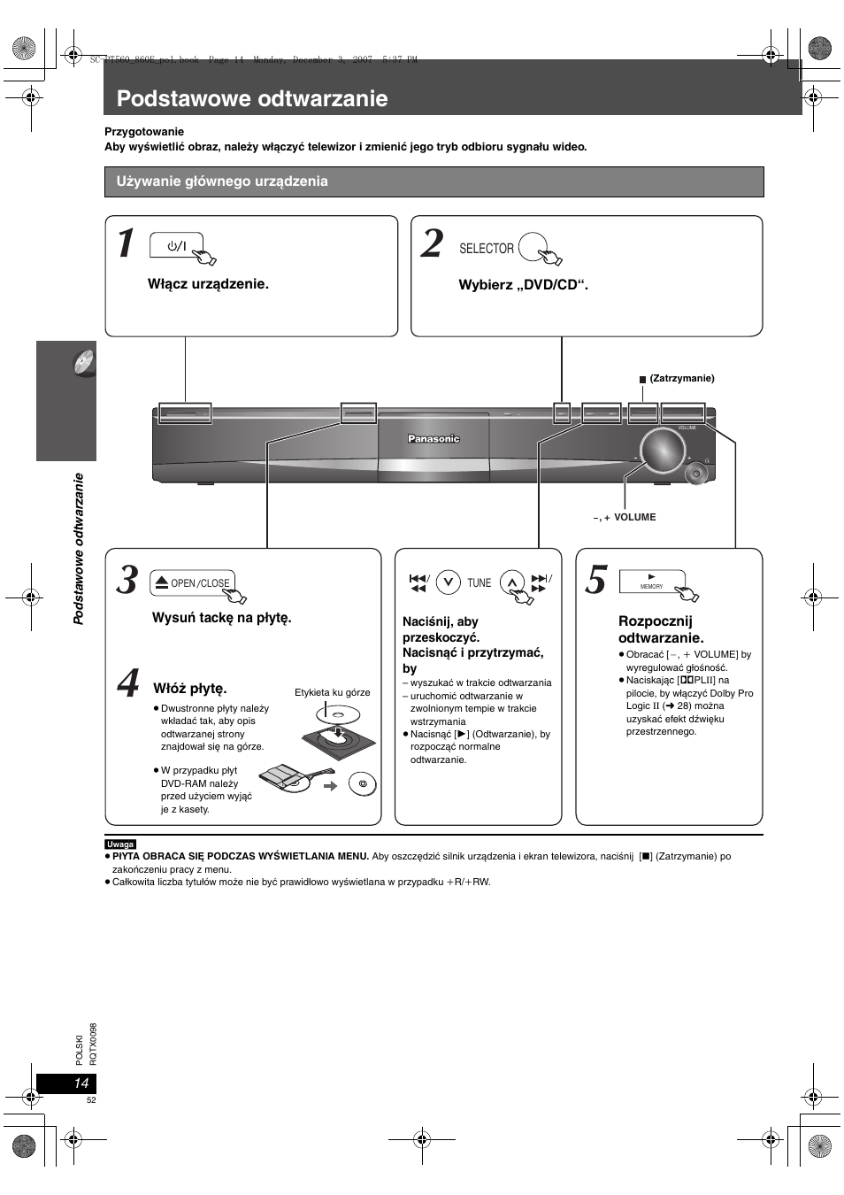 Podstawowe odtwarzanie | Panasonic SCPT860 User Manual | Page 52 / 116