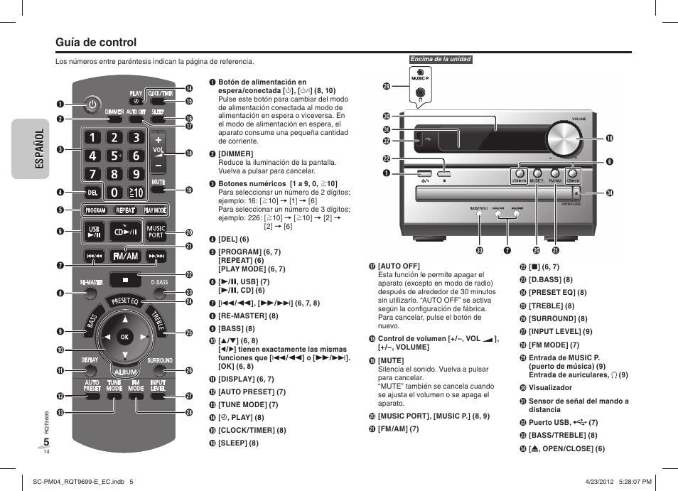 Guía de control | Panasonic SCPM04EC User Manual | Page 14 / 56