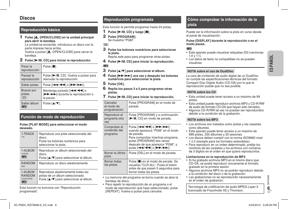 Discos | Panasonic SCPM04EC User Manual | Page 15 / 56