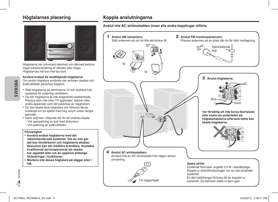 Högtalarnas placering, Koppla anslutningarna | Panasonic SCPM04EC User Manual | Page 22 / 56