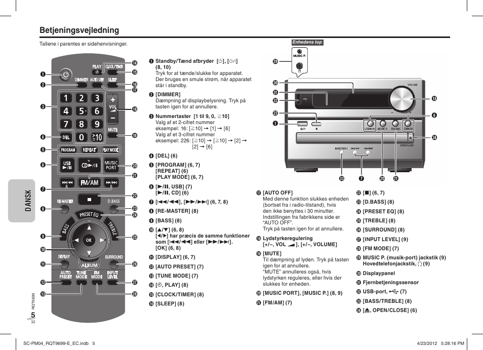 Betjeningsvejledning | Panasonic SCPM04EC User Manual | Page 32 / 56