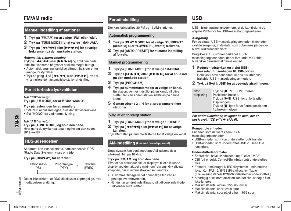 Fm/am radio | Panasonic SCPM04EC User Manual | Page 34 / 56