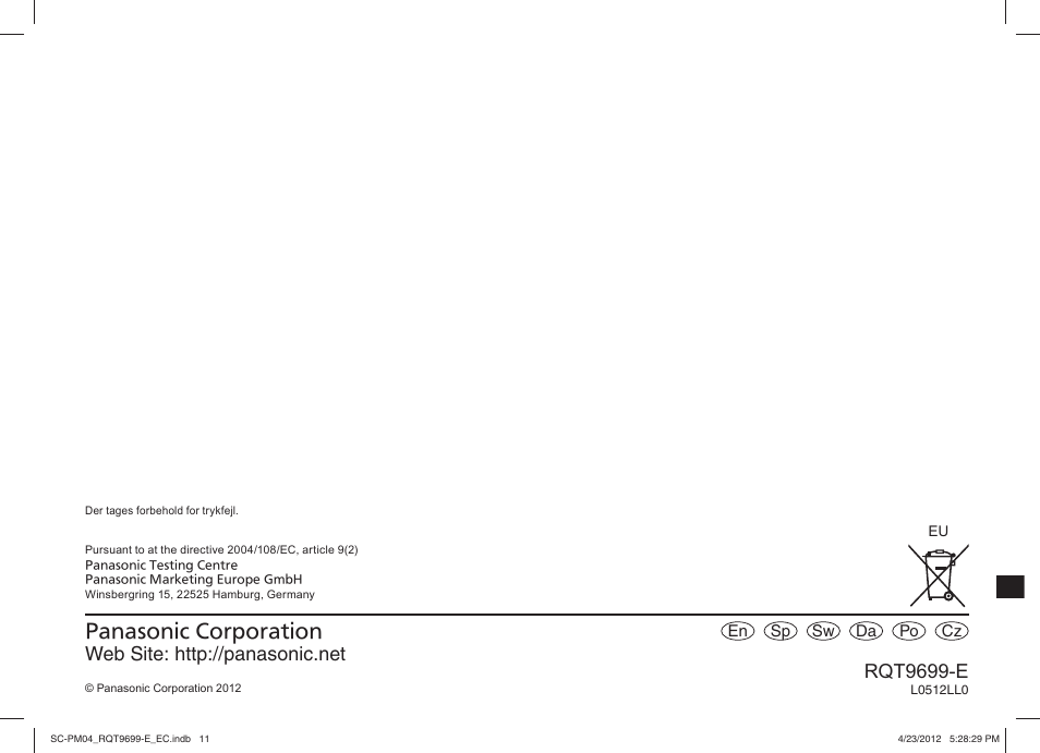 Rqt9699-e | Panasonic SCPM04EC User Manual | Page 56 / 56