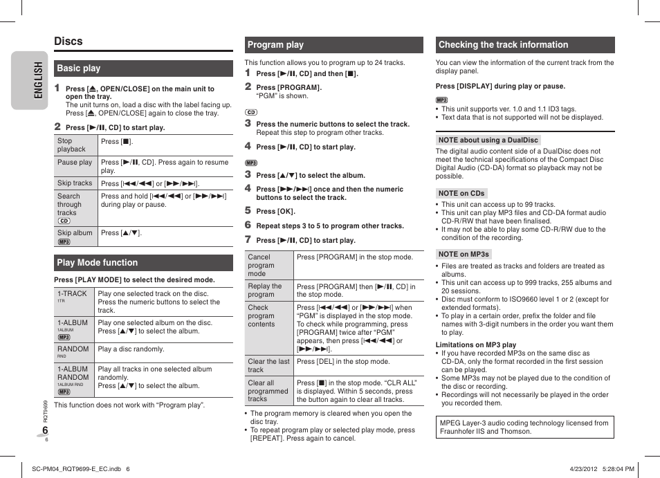 Discs | Panasonic SCPM04EC User Manual | Page 6 / 56