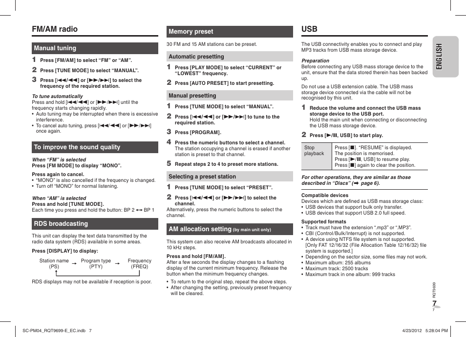 Fm/am radio | Panasonic SCPM04EC User Manual | Page 7 / 56