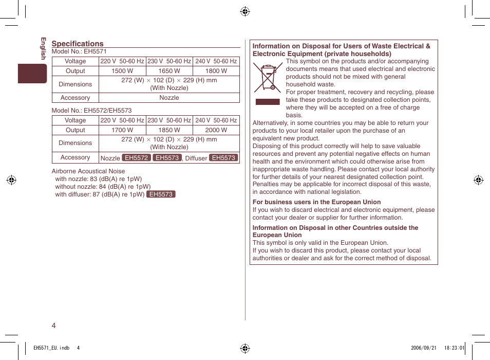 Panasonic EH5571 User Manual | Page 4 / 60