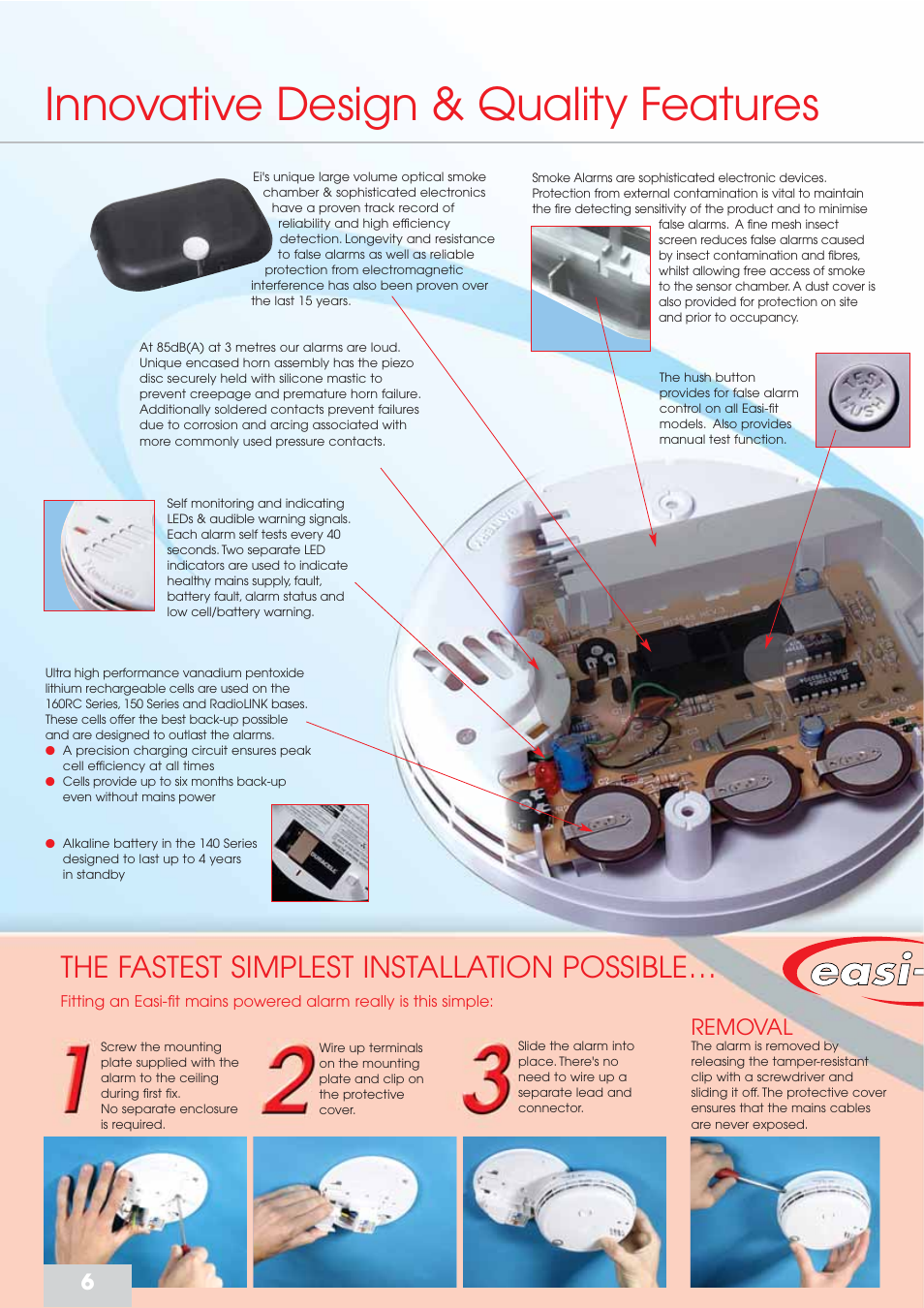 Innovative design & quality features, The fastest simplest installation possible, Removal | Aico 160 Series User Manual | Page 6 / 15