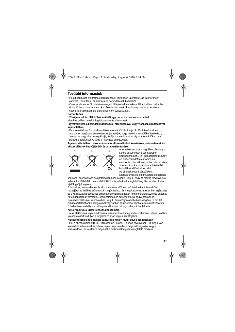 További információk | Panasonic KXTGA750FX User Manual | Page 13 / 76