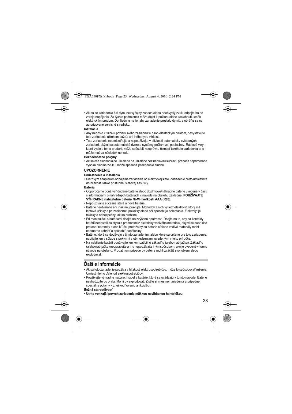 Ďalšie informácie | Panasonic KXTGA750FX User Manual | Page 23 / 76