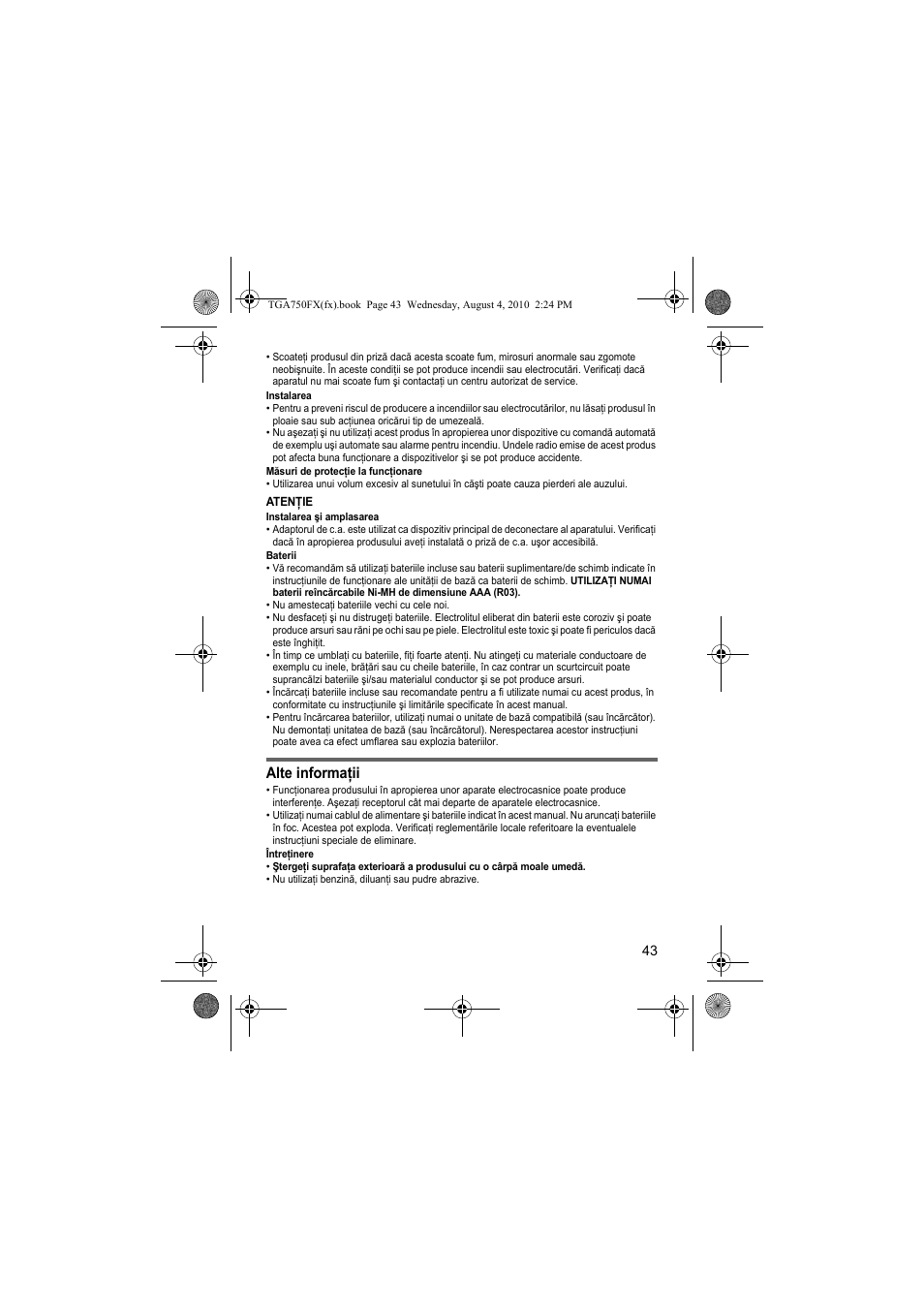 Alte informaţii | Panasonic KXTGA750FX User Manual | Page 43 / 76