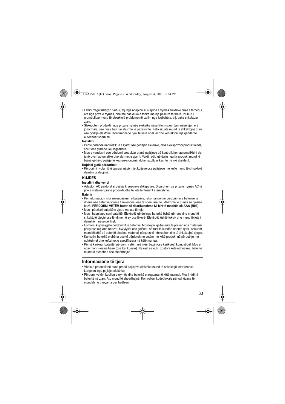 Informacione të tjera | Panasonic KXTGA750FX User Manual | Page 63 / 76