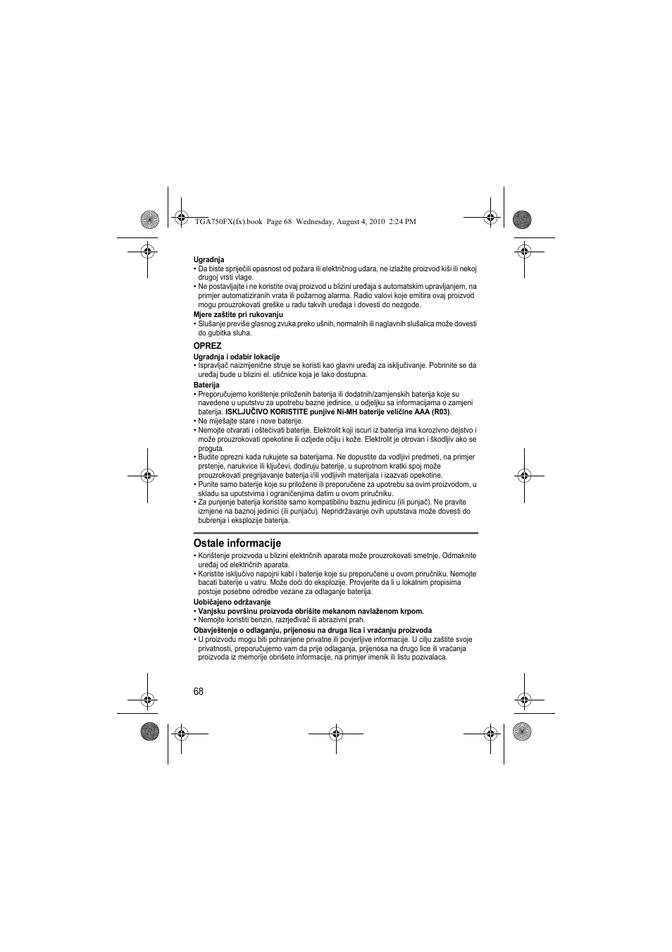 Ostale informacije | Panasonic KXTGA750FX User Manual | Page 68 / 76
