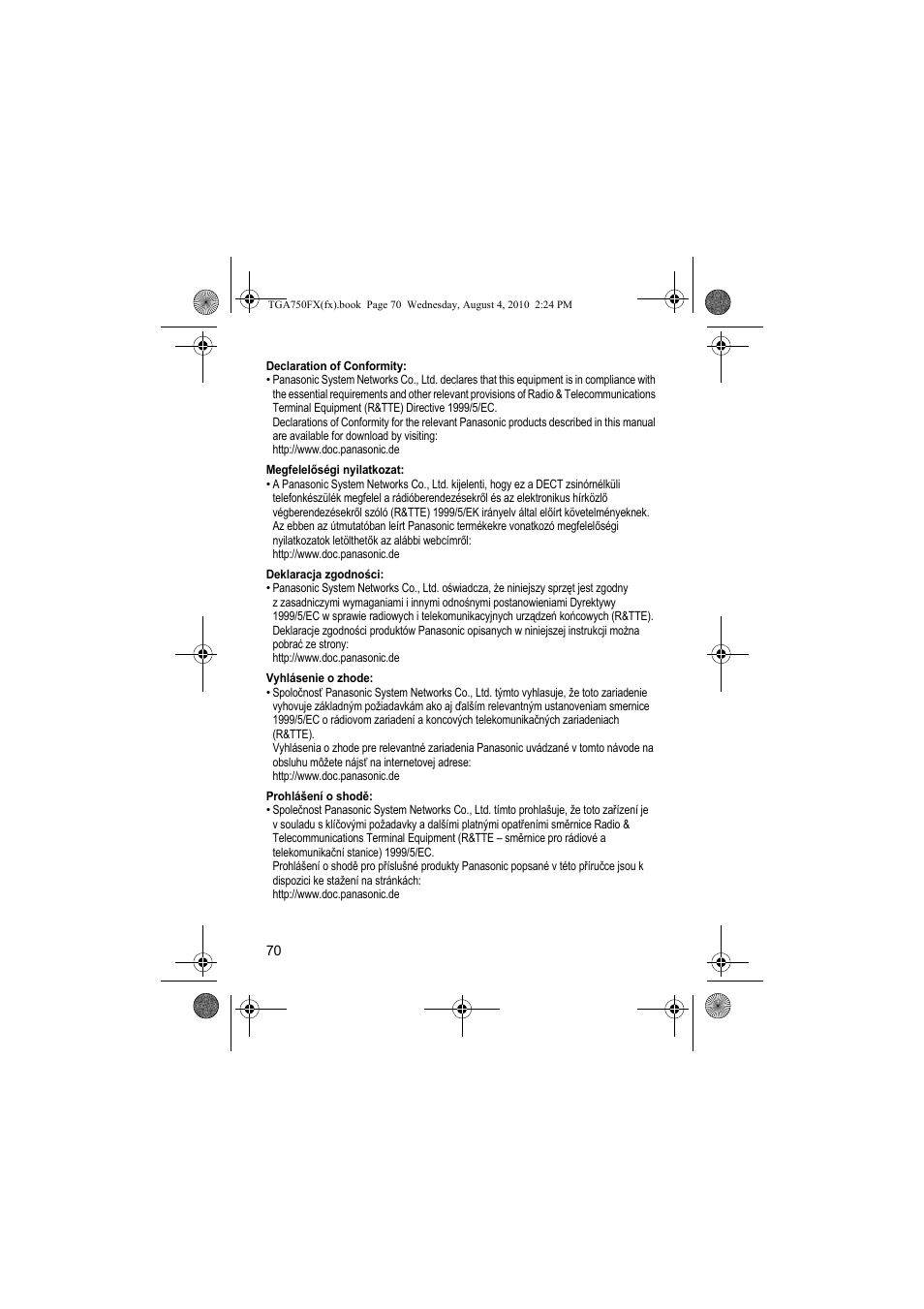 Panasonic KXTGA750FX User Manual | Page 70 / 76