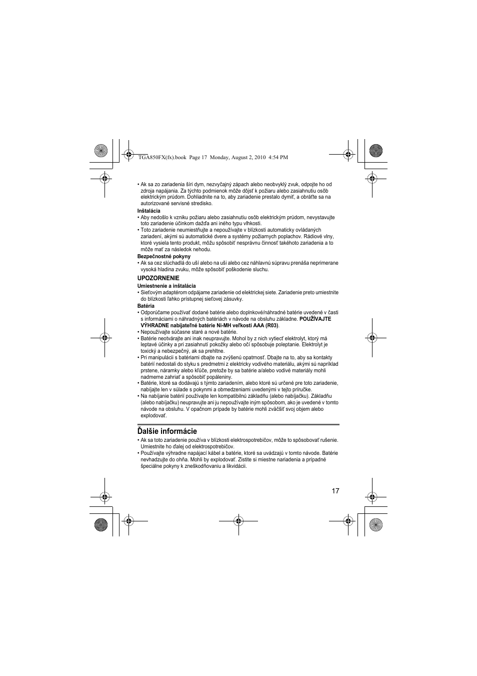 Ďalšie informácie | Panasonic KXTGA850FX User Manual | Page 17 / 72