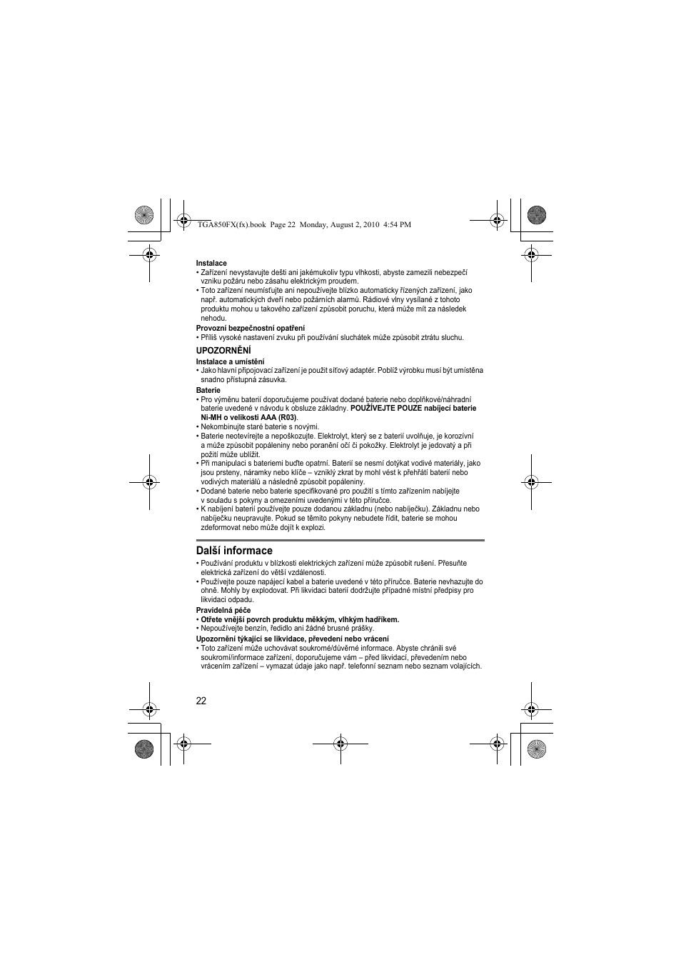Další informace | Panasonic KXTGA850FX User Manual | Page 22 / 72