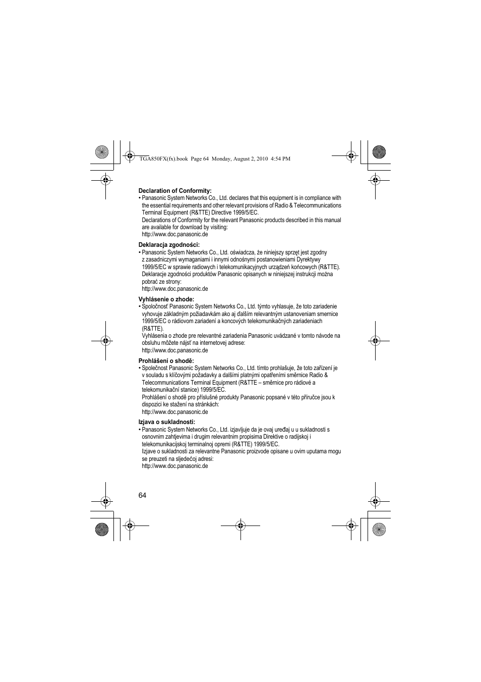 Panasonic KXTGA850FX User Manual | Page 64 / 72