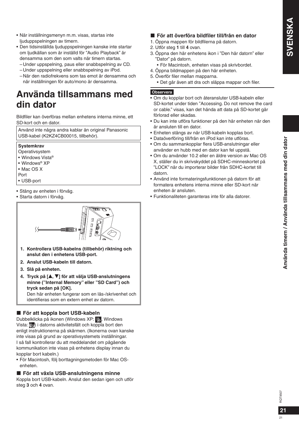 Använda tillsammans med din dator, Svenska | Panasonic MW10 User Manual | Page 21 / 100