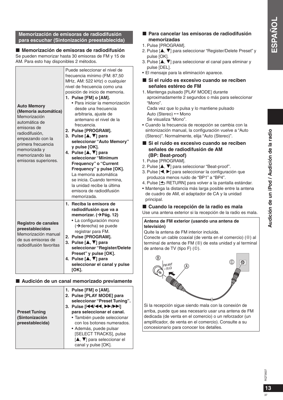 Esp añol, Ab c | Panasonic MW10 User Manual | Page 37 / 100