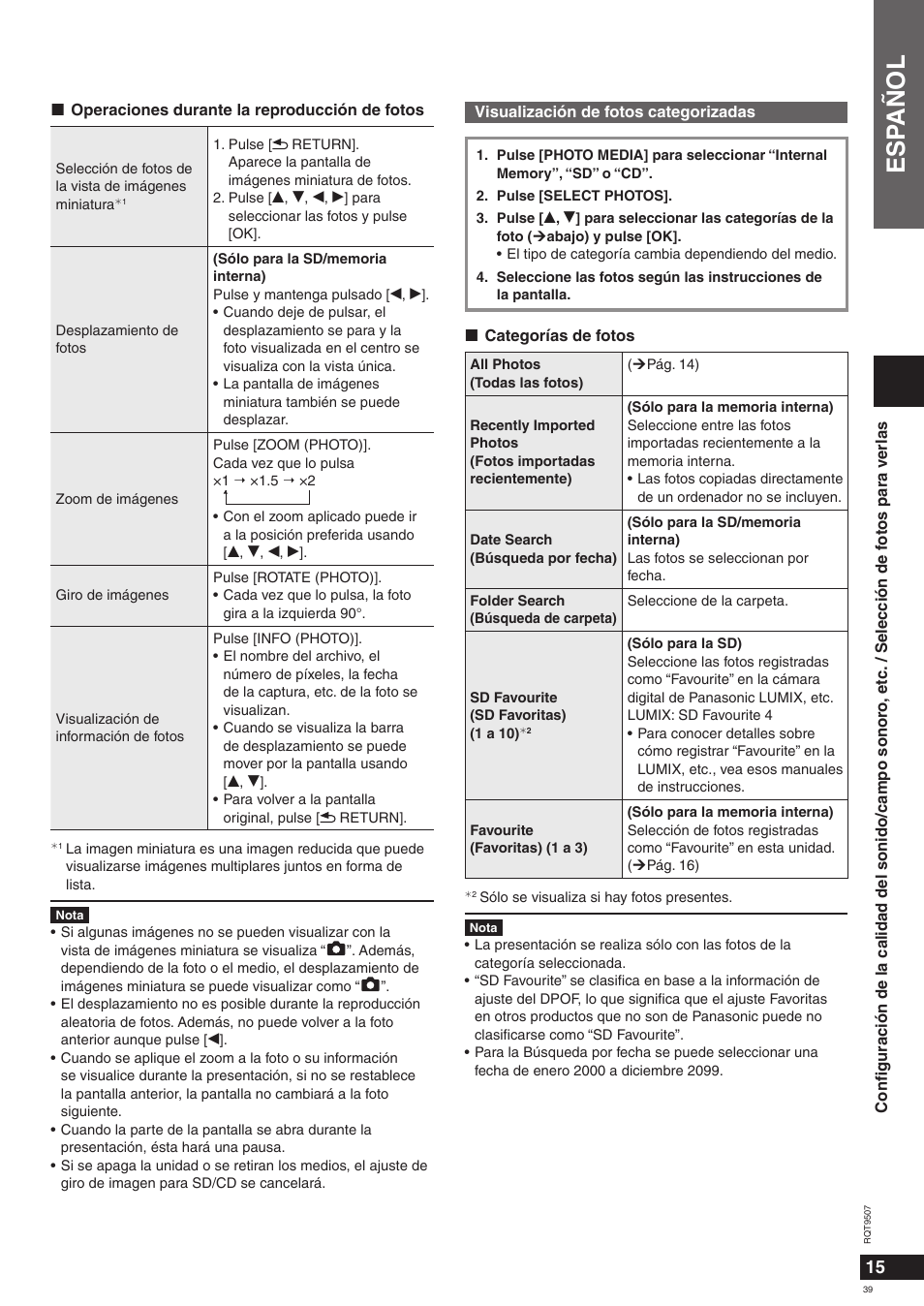 Esp añol | Panasonic MW10 User Manual | Page 39 / 100