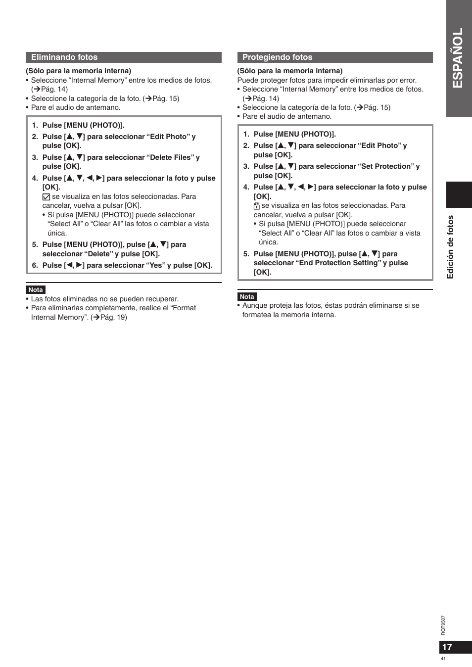Esp añol | Panasonic MW10 User Manual | Page 41 / 100