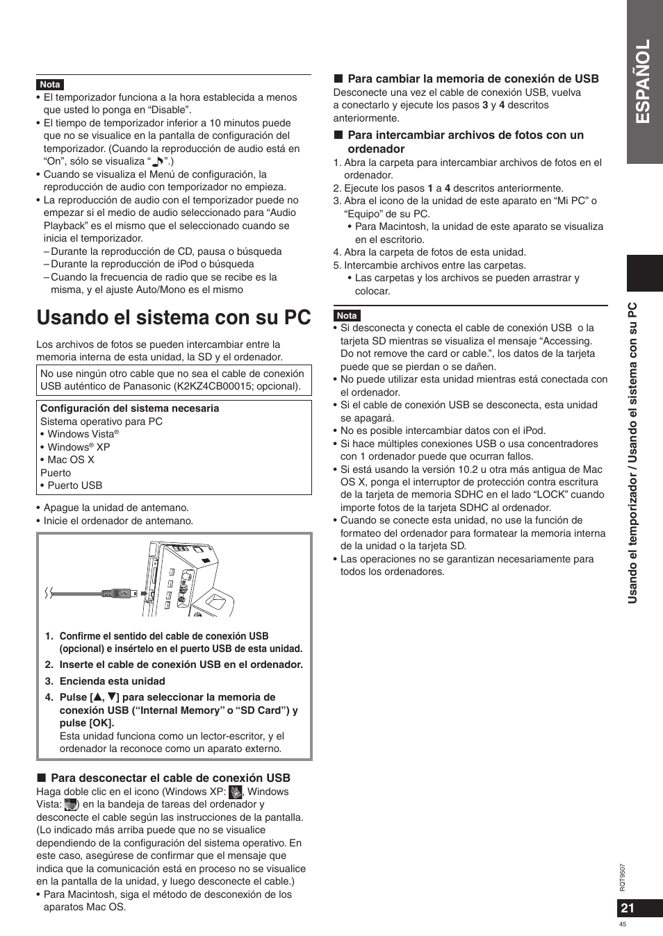 Usando el sistema con su pc, Esp añol | Panasonic MW10 User Manual | Page 45 / 100