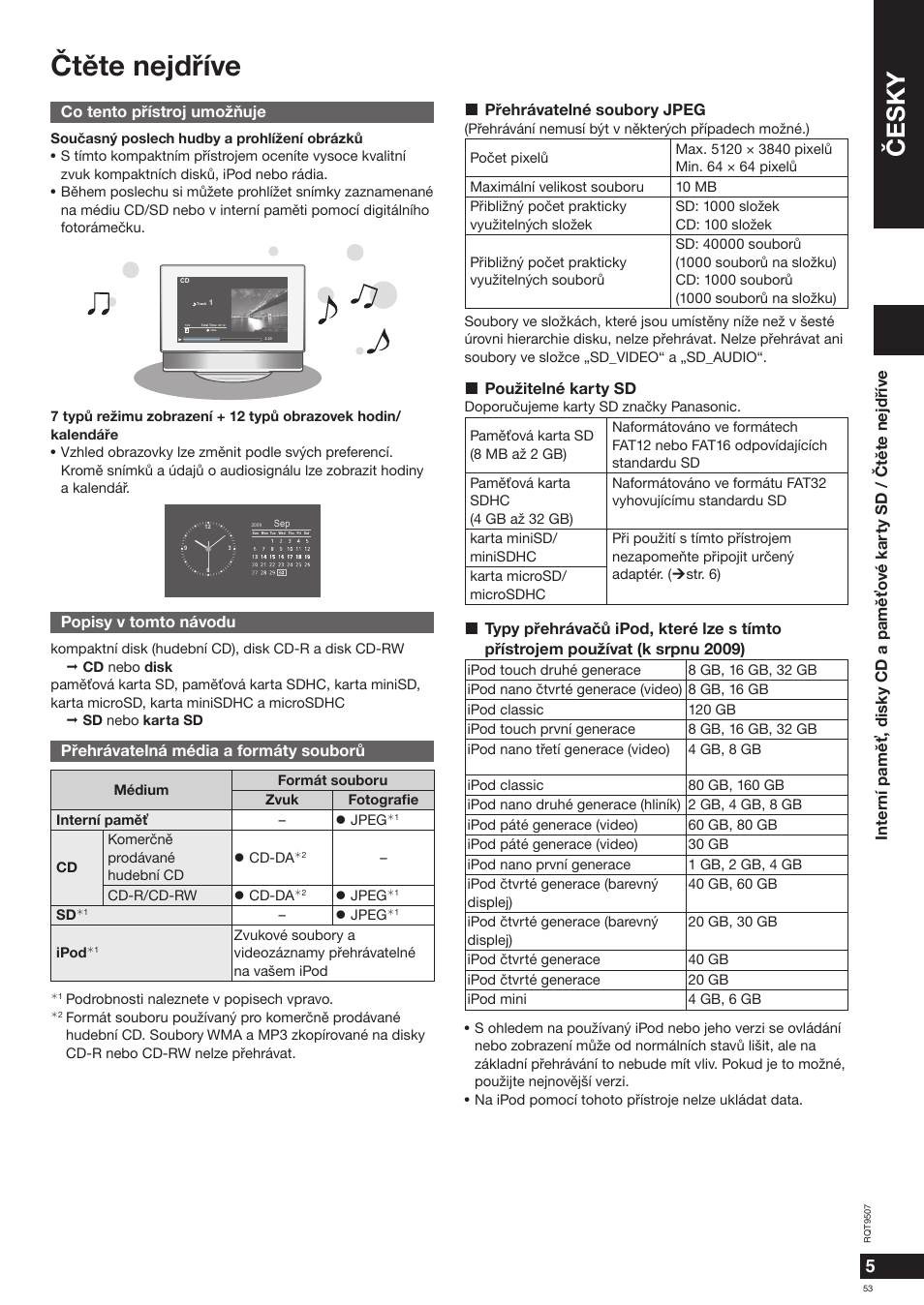 Ètìte nejdøíve, Èesky | Panasonic MW10 User Manual | Page 53 / 100