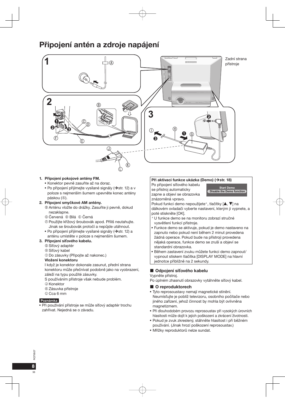 Pøipojení antén a zdroje napájení | Panasonic MW10 User Manual | Page 56 / 100