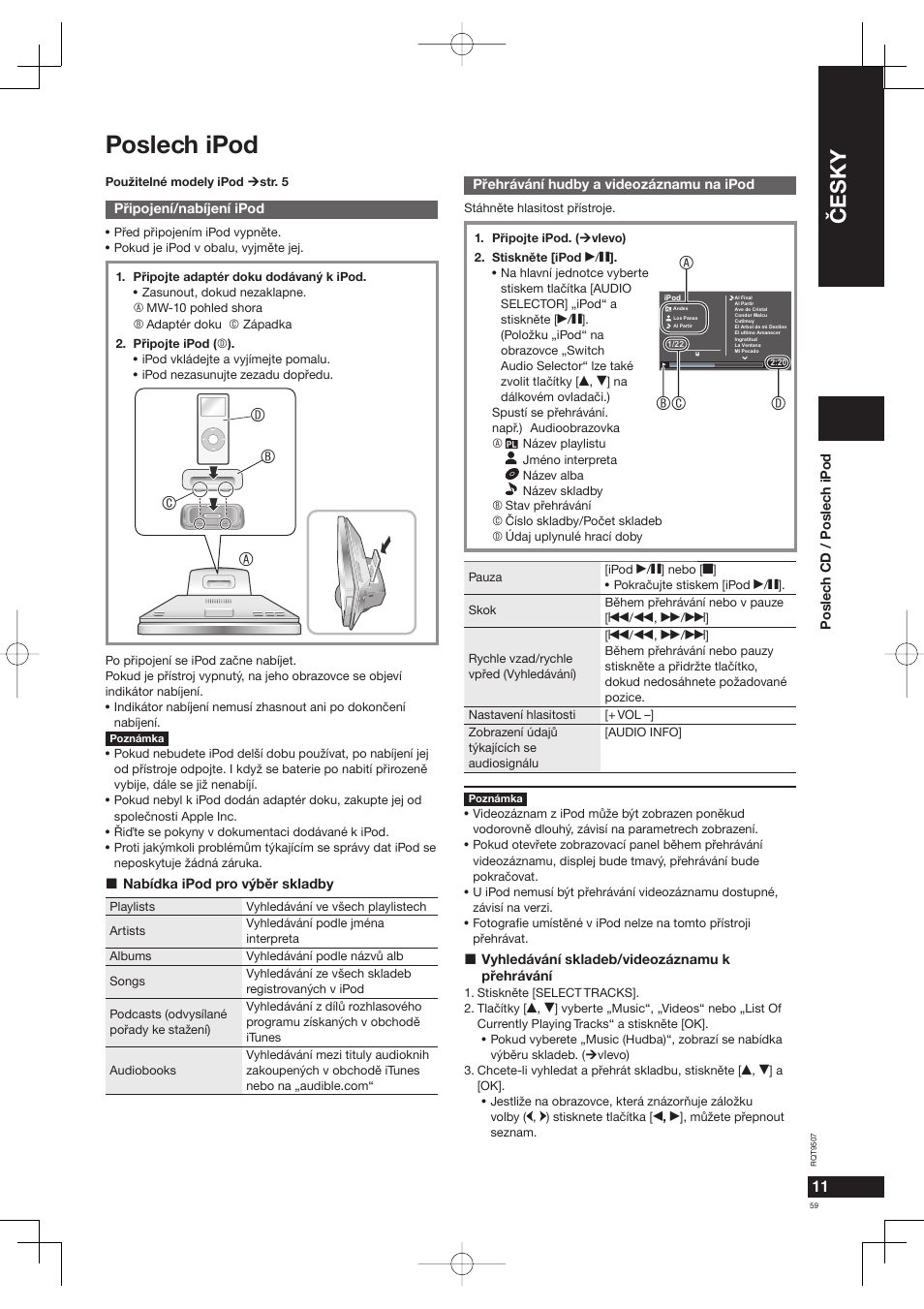 Poslech ipod, Èesky, Ab d c | Abc d | Panasonic MW10 User Manual | Page 59 / 100