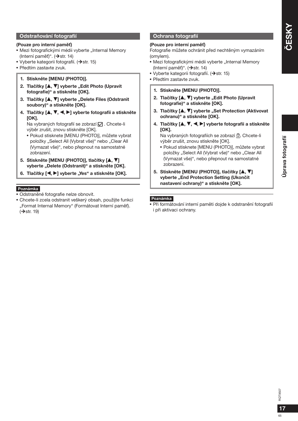 Èesky | Panasonic MW10 User Manual | Page 65 / 100