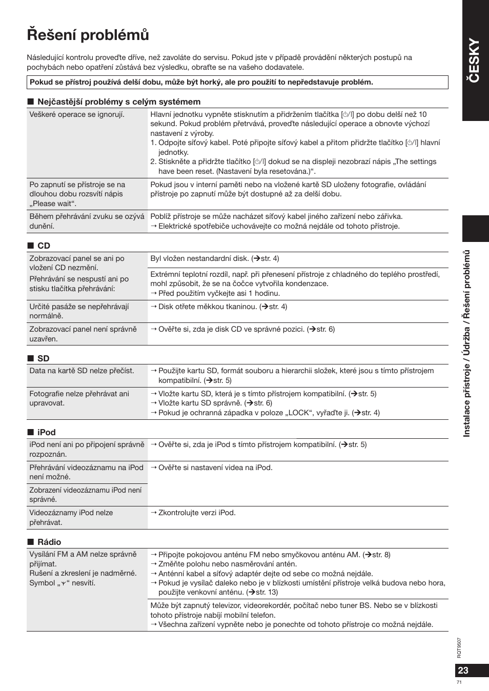 Øešení problémù, Èesky | Panasonic MW10 User Manual | Page 71 / 100