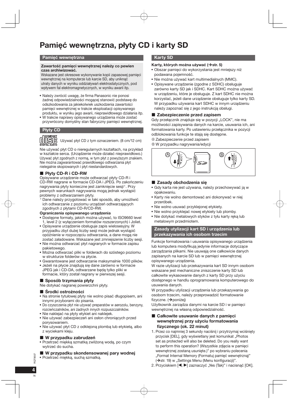 Pamiêæ wewnêtrzna, p³yty cd i karty sd | Panasonic MW10 User Manual | Page 76 / 100