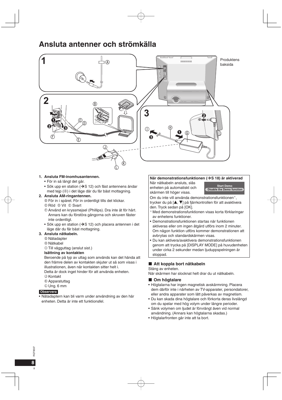 Ansluta antenner och strömkälla | Panasonic MW10 User Manual | Page 8 / 100