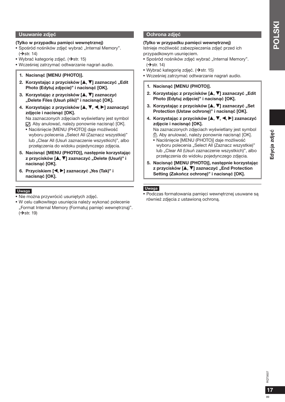 Polski | Panasonic MW10 User Manual | Page 89 / 100