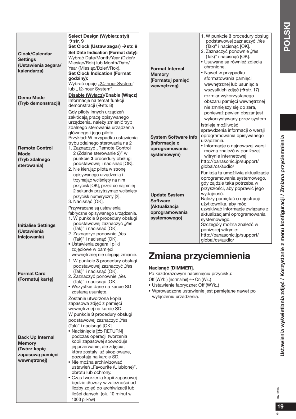 Zmiana przyciemnienia, Polski | Panasonic MW10 User Manual | Page 91 / 100