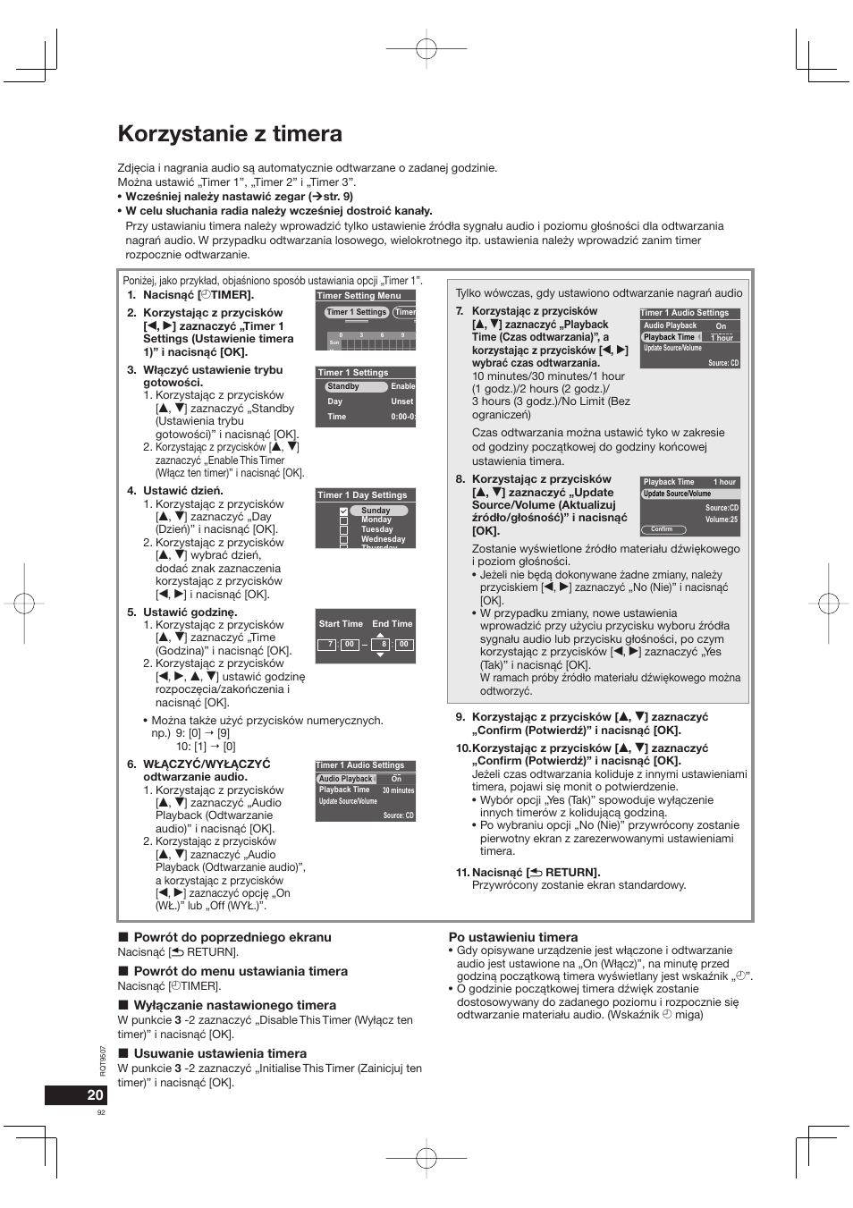 Korzystanie z timera | Panasonic MW10 User Manual | Page 92 / 100