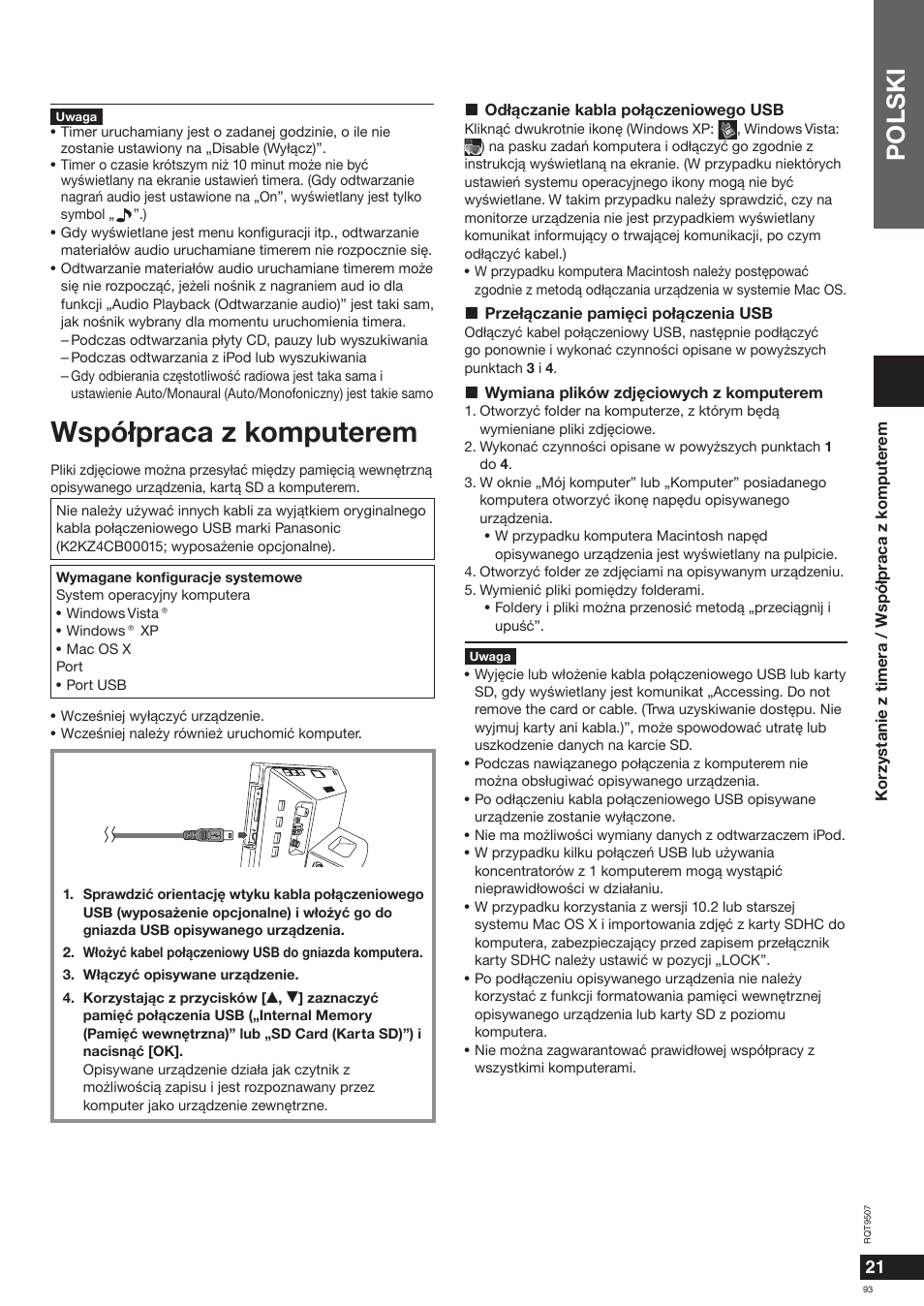 Wspó³praca z komputerem, Polski | Panasonic MW10 User Manual | Page 93 / 100