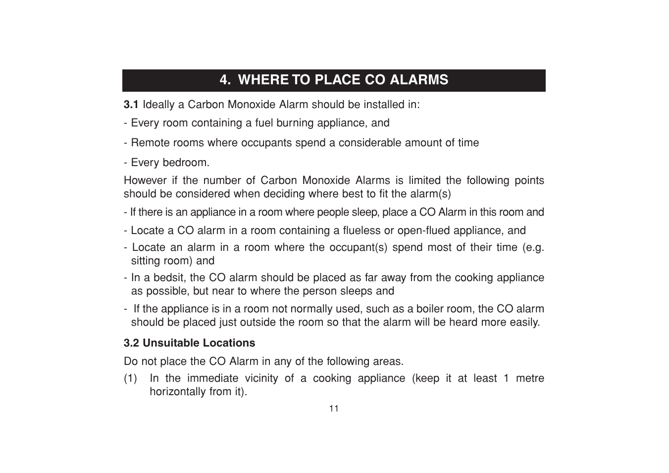 Where to place co alarms | Aico Carbon Monoxide Alarm Ei 225EN User Manual | Page 11 / 32