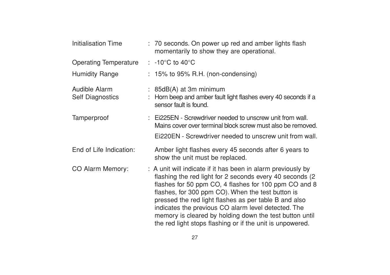 Aico Carbon Monoxide Alarm Ei 225EN User Manual | Page 27 / 32