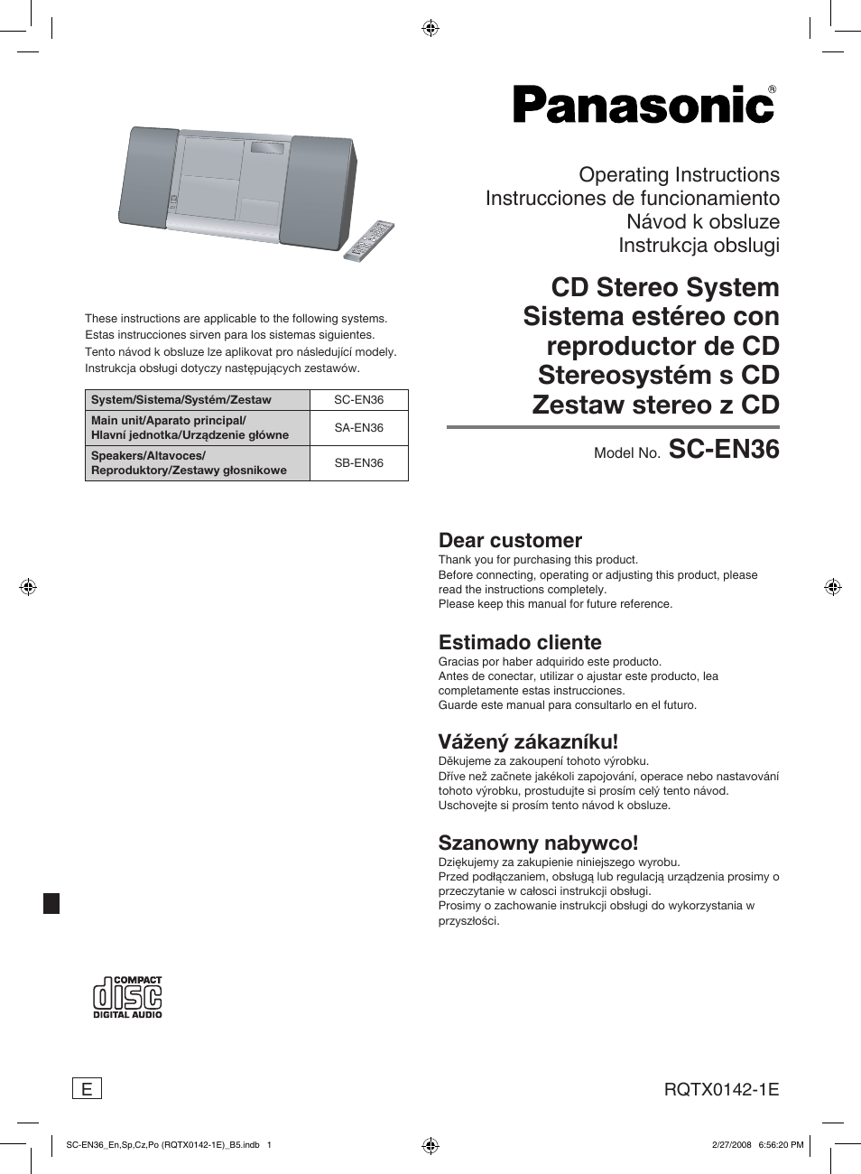 Panasonic SCEN36 User Manual | 40 pages