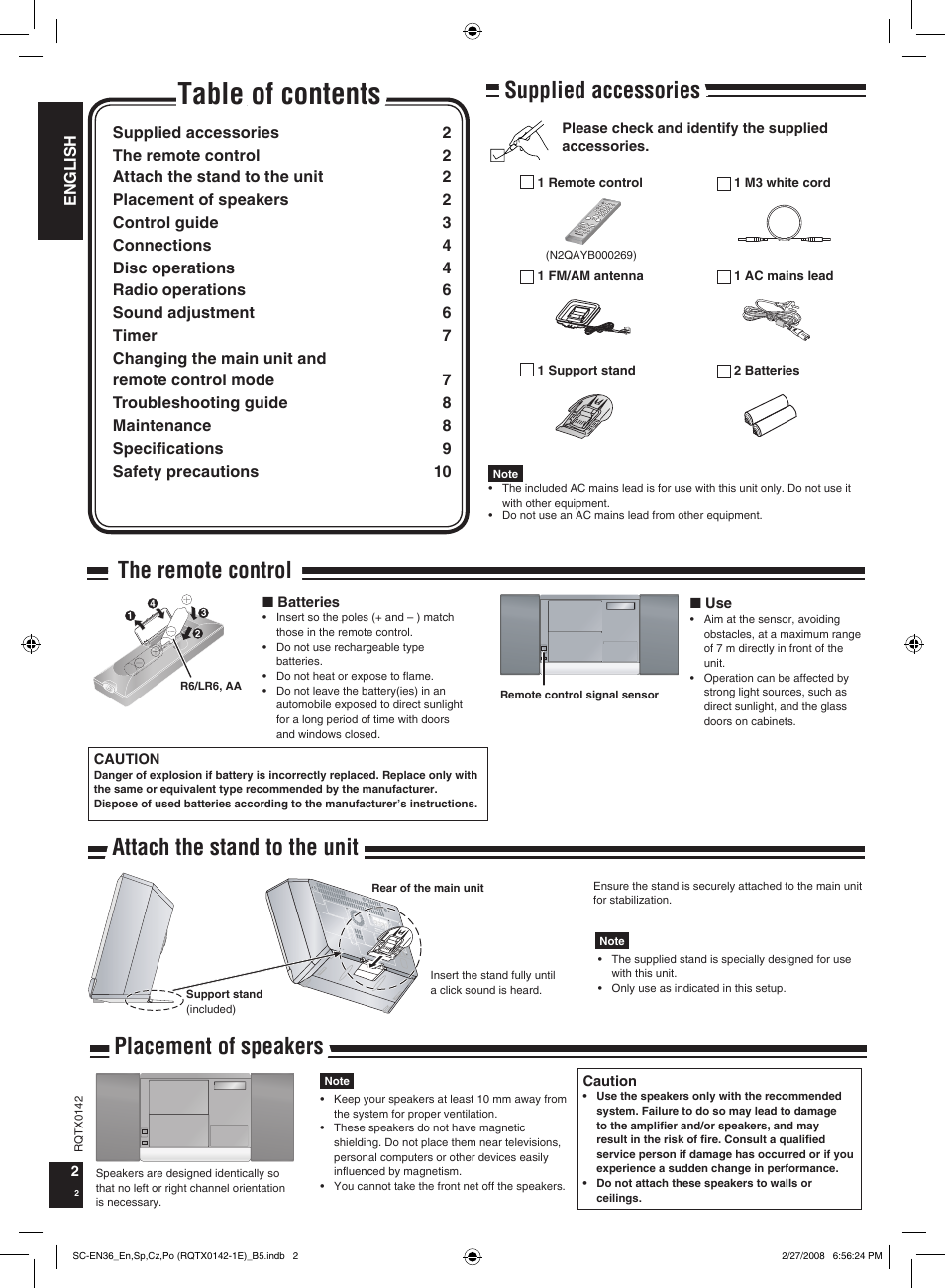 Panasonic SCEN36 User Manual | Page 2 / 40