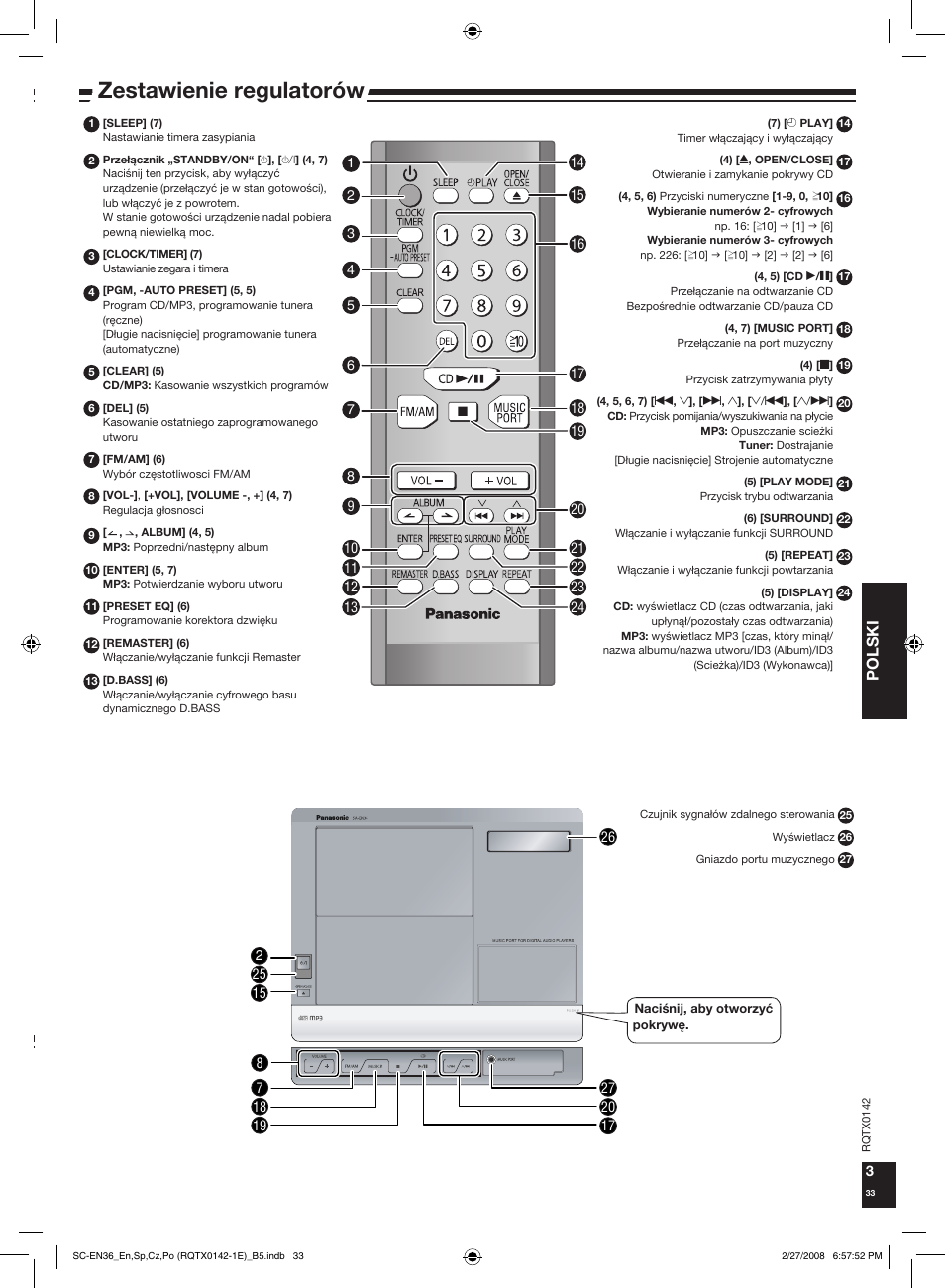 Zestawienie regulatorów, Polski | Panasonic SCEN36 User Manual | Page 33 / 40