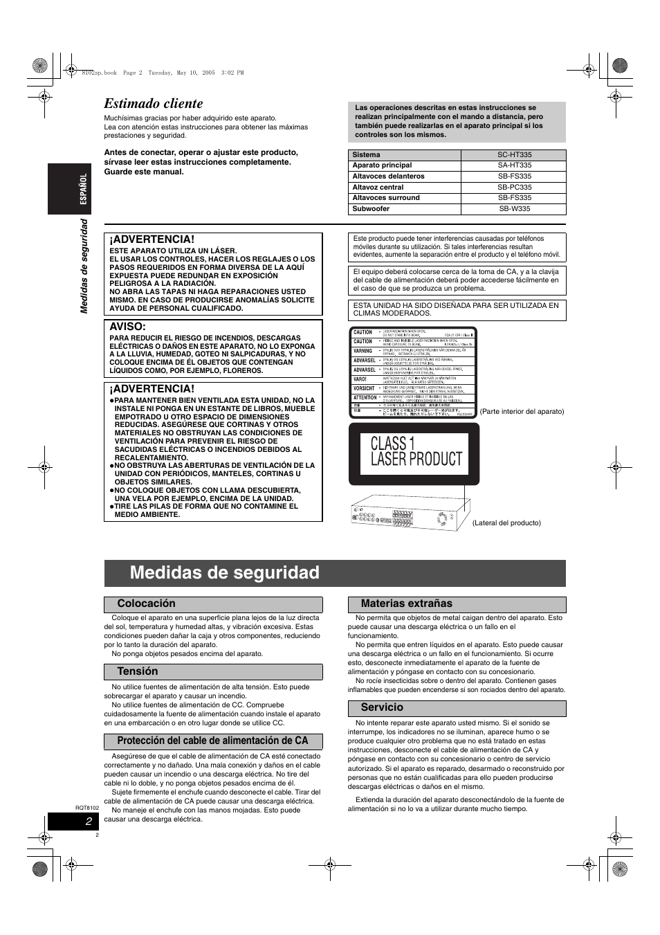 Medidas de seguridad, Estimado cliente, Advertencia | Aviso | Panasonic SCHT335 User Manual | Page 2 / 92