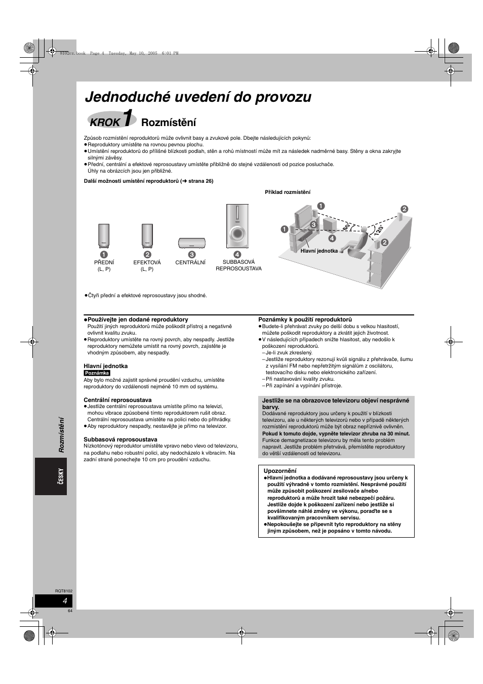 Jednoduché uvedení do provozu, Krok, Rozmístění | Panasonic SCHT335 User Manual | Page 64 / 92