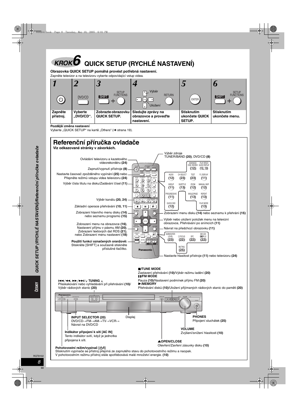 Krok, Quick setup (rychlé nastavení), Referenční příručka ovladače | Panasonic SCHT335 User Manual | Page 68 / 92