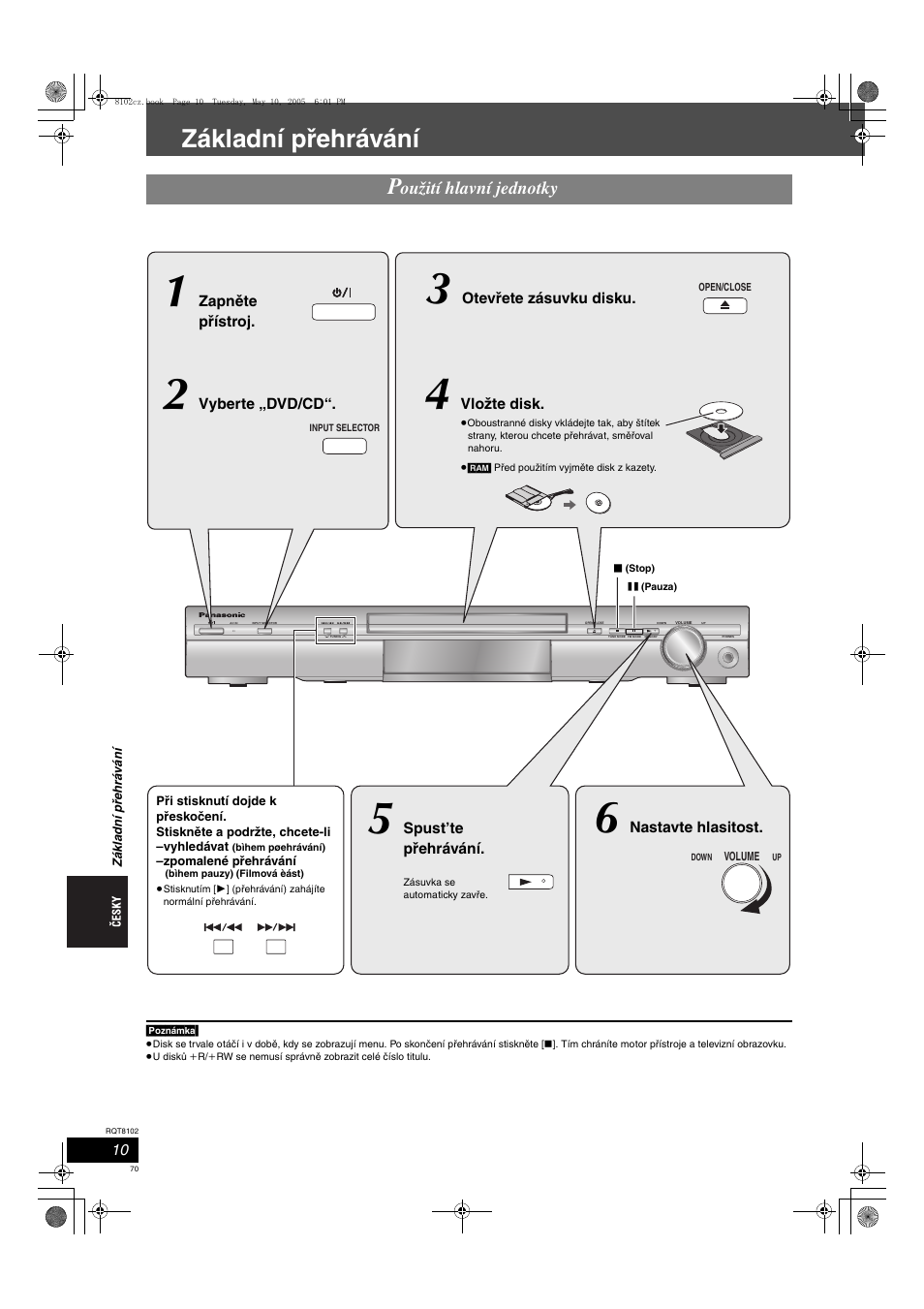 Základní přehrávání, Oužití hlavní jednotky | Panasonic SCHT335 User Manual | Page 70 / 92