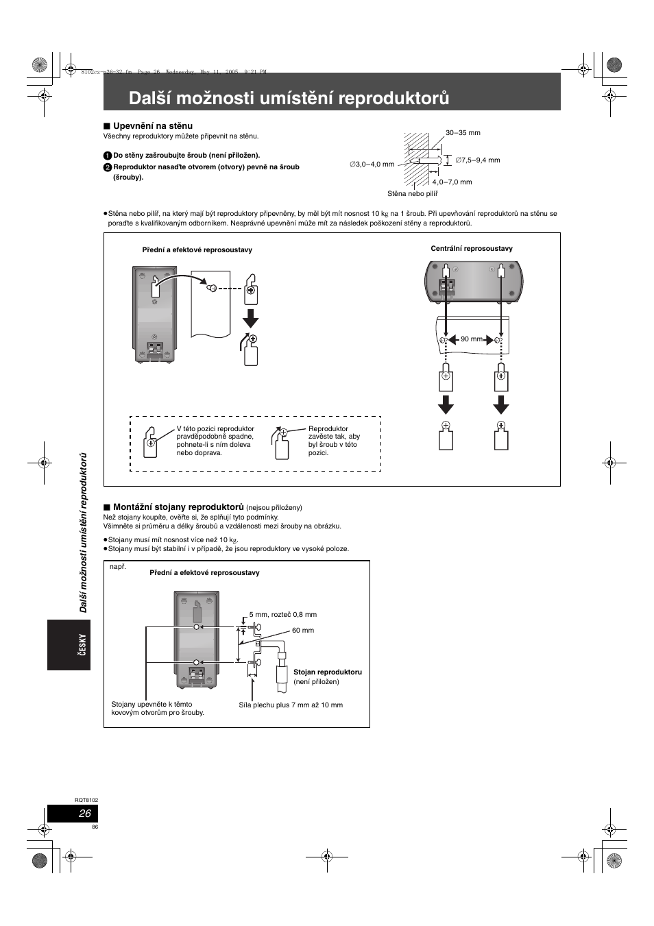 Další možnosti umístění reproduktorů | Panasonic SCHT335 User Manual | Page 86 / 92